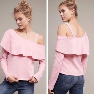 Asymmetrical Pink Ruffle Off The Shoulder Top - Size Medium